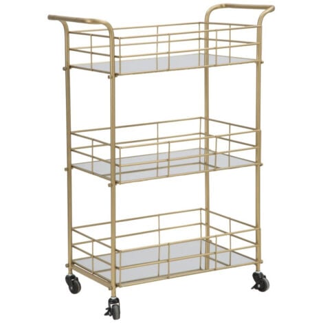 Carrello MF4, Metallo, Vetro, Oro, 60x30,5x80 cm