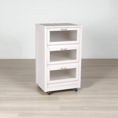 Carrello Mobiletto Bianco con ante a ribalta in vetro LANDHELL