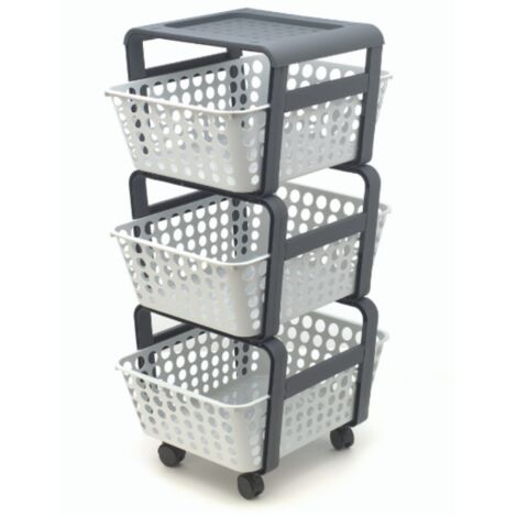 Carrello Modula Ecoplast Bianco 3 Ripiani con Ruote