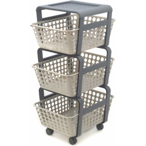 Carrello Modula Ecoplast Tortora - Portaoggetti con Ruote 3 Ripiani