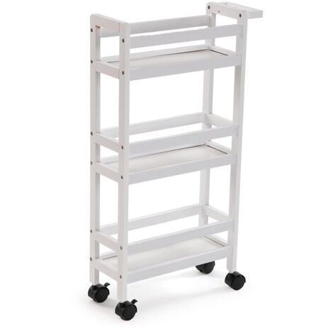 Carrello Multifunzionale Salvaspazio in Legno BIANCO 3 Ripiani 4 Ruote per Casa Ufficio Cucina Bagno ripostiglio organizzato in poco spazio