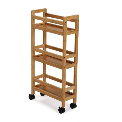 Carrello Multifunzionale Salvaspazio in Legno NATURALE 3 Ripiani 4 Ruote per Casa Ufficio Cucina Bagno ripostiglio organizzato in poco spazio