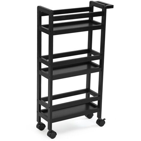 Carrello Multifunzionale Salvaspazio in Legno Nero 3 Ripiani 4 Ruote per Casa Ufficio Cucina Bagno ripostiglio organizzato in poco spazio