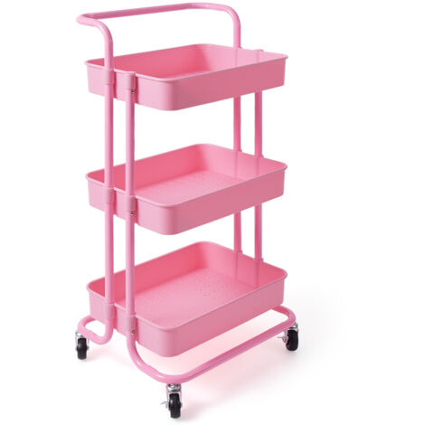 Carrello multifunzione con 3 cesti e maniglia in ABS e ferro da cucina e bagno 42x35,5x86cm Rosa