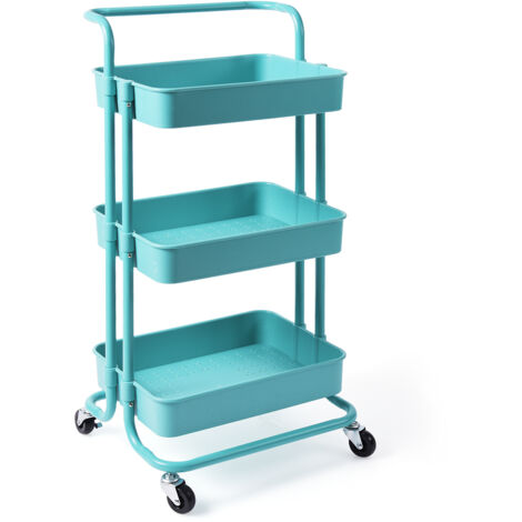 Carrello multifunzione con 3 cesti e maniglia in ABS e ferro da cucina e bagno 42x35,5x86cm Verde