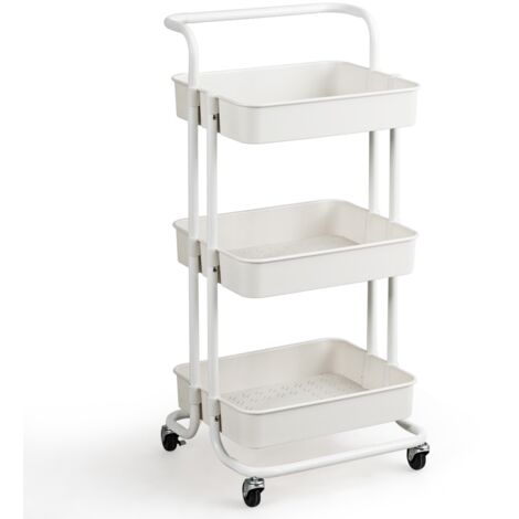 Carrello multifunzione con 3 cesti e maniglia in ABS e ferro da cucina e bagno 42x35x87cm Bianco