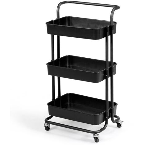 Carrello multifunzione con 3 cesti e maniglia in ABS e ferro da cucina e bagno 42x35x87cm Nero