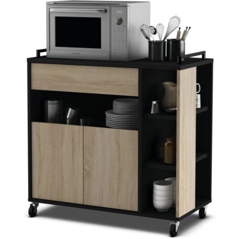 carrello multifunzione rovere e nero, 78,4x40x79 cm