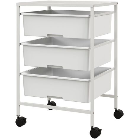 Carrello Multiuso con 3 Cestini Estraibili e Ruote 40,8x33,5x60,5 cm in Acciaio e PP Bianco