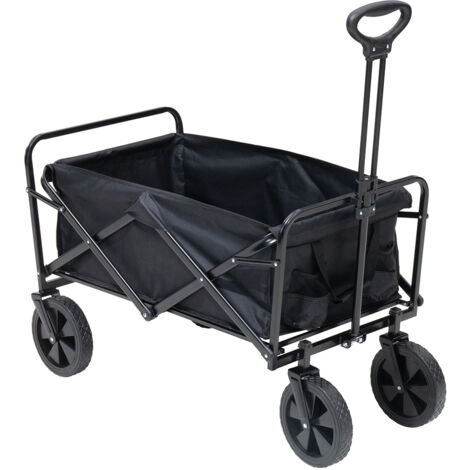 Carrello Nero in Tessuto Oxford con Telaio in Acciaio e Ruote Carrellino Pieghevole