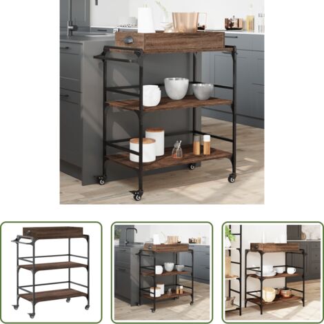 Carrello organizzatore -  Carrello Cucina Rovere Marrone 81,5x41x92,5cm Legno Multistrato