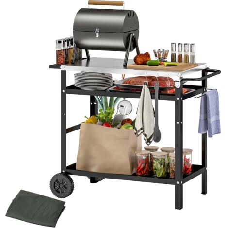 Carrello per Barbecue 100x52x80 cm con Piano in Acciaio Nero