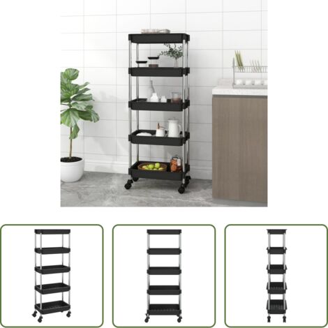 Carrello per casa -  Carrello da Cucina 5 Ripiani Nero 42x29x128 cm Ferro e ABS