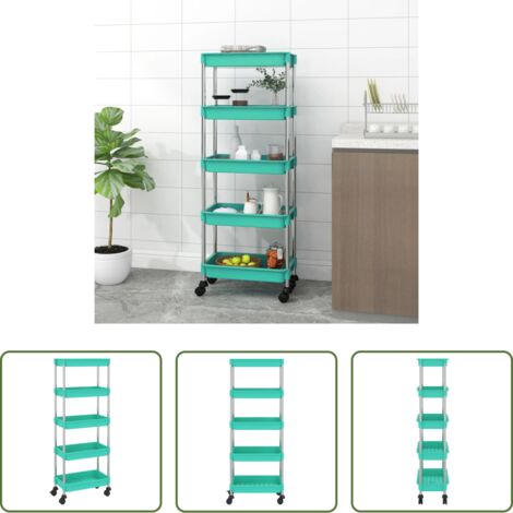 Carrello per casa -  Carrello da Cucina 5 Ripiani Turchese 42x29x128 cm Ferro e ABS