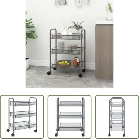 Carrello per casa -  Carrello da Cucina con 3 Ripiani Grigio 46x26x64 cm in Ferro