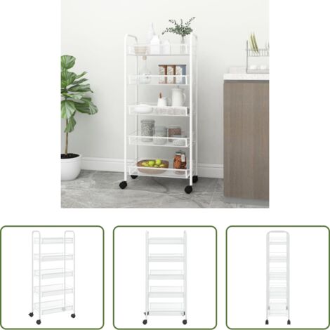 Carrello per casa -  Carrello da Cucina con 5 Ripiani Bianco 46x26x105 cm in Ferro