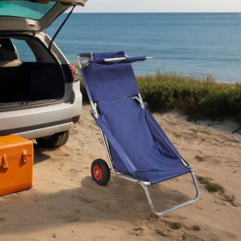 Carrello per la Spiaggia con Ruote Portatile Pieghevole Blu vidaXL