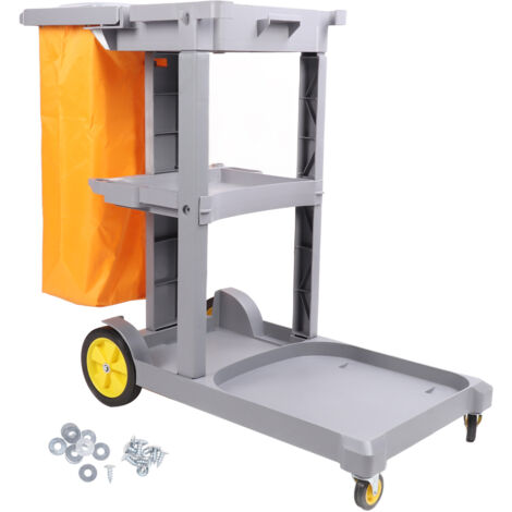 Carrello per pulizie in plastica a 3 livelli Carrello per pulizia di grande capacità con coperchio per hotel Aeroporti Grigio