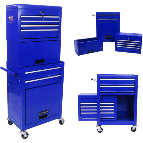 Carrello per Utensili 53x33x133 cm, 6 Cassetti da 100 kg, con Ruote Bloccabili, in Acciaio, Blu, per Officina e Garage