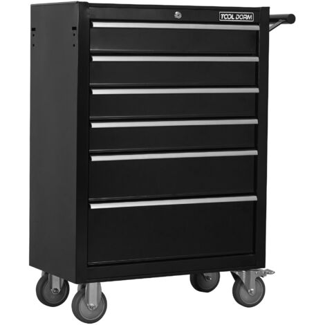 Carrello per Utensili 61.7x33x92.9 cm, 6 Cassetti Bloccabili e Ruote, in Metallo Nero, per Garage, Officina, Magazzino