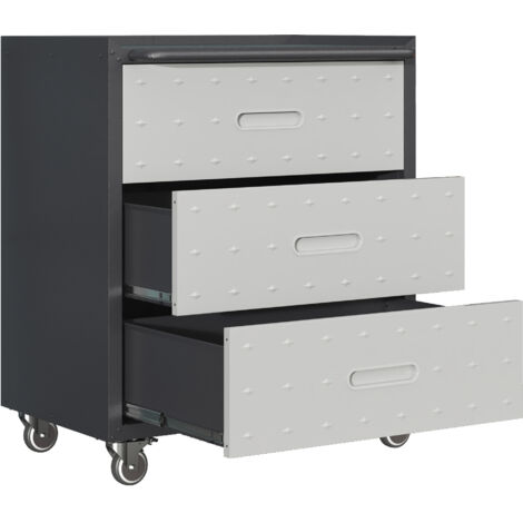 Carrello per Utensili 75x42x88 cm, Mobile per Utensili con Ruote, 3 Cassetti, Facile da Spostare e Bloccare, in Metallo, Grigio