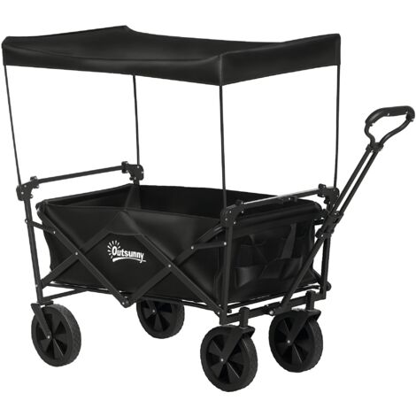 Carrello pieghevole con tettuccio rimovibile, maniglia regolabile in lunghezza e angolazione e borsa per il trasporto, capacità di carico 100 kg, nero.
