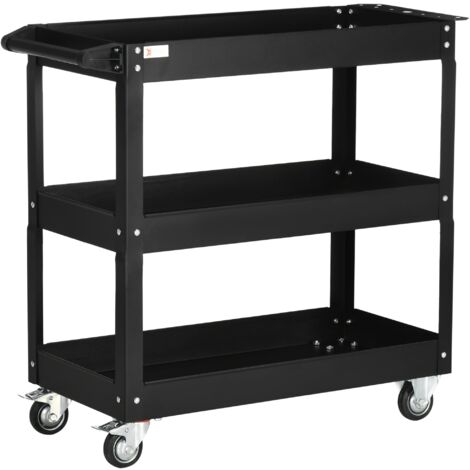Carrello Porta Attrezzi a 3 Livelli 83x35,3x76 cm in Acciaio Nero
