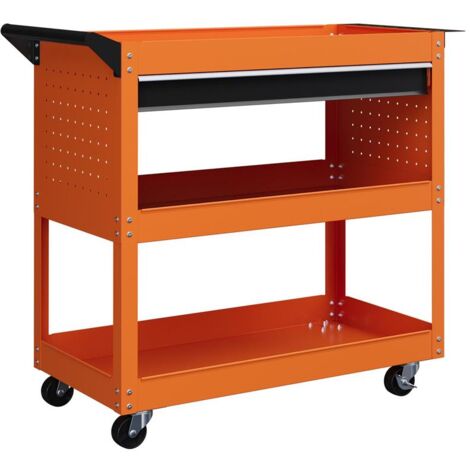 CARRELLO PORTA ATTREZZI CON MANICO LATERALE. CASSETTO E 3 RIPIANI IN ACCIAIO. 82X35X76 CM. ARANCIONE