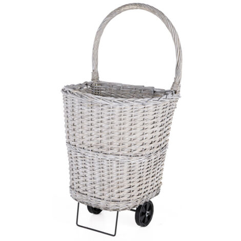 Carrello porta tronchi in vimini e acciaio