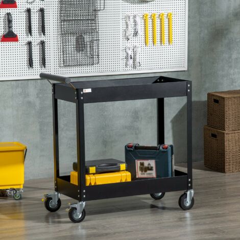 Carrello Porta Utensili a 2 Ripiani, Carrello da Officina e Garage in Acciaio 84.5x38x84cm, Nero