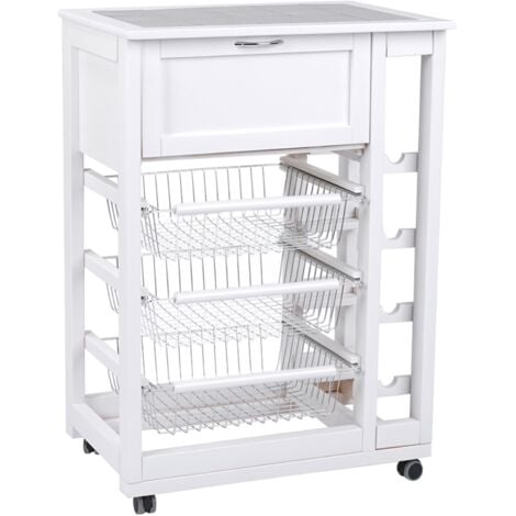 Carrello portafrutta con portapane e portabottiglie Bianco