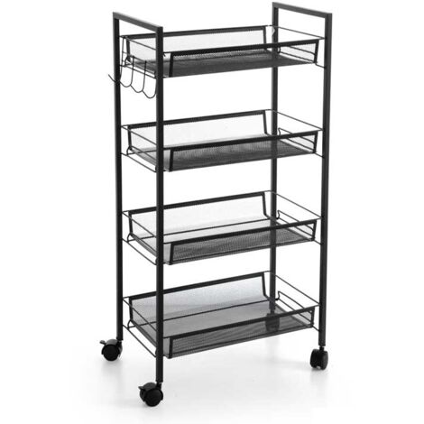 CARRELLO PORTAFRUTTA DA CUCINA IN METALLO 4 RIPIANI 45 X 27 X 84 CM NERO