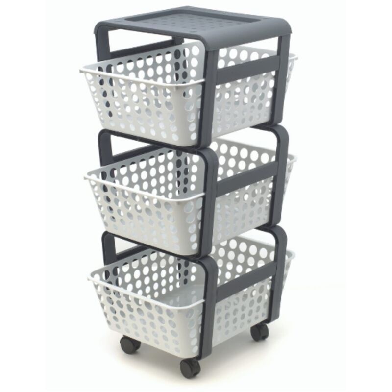 Carrello Modula Ecoplast Bianco Portaoggetti Con Ruote 3 Ripiani