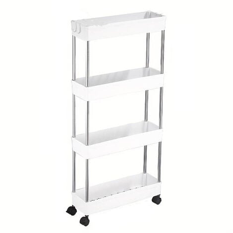 BES Carrello Cucina Salvaspazio Con Ruote 4 Ripiani Bianco Stretto Bagno Ripostiglio