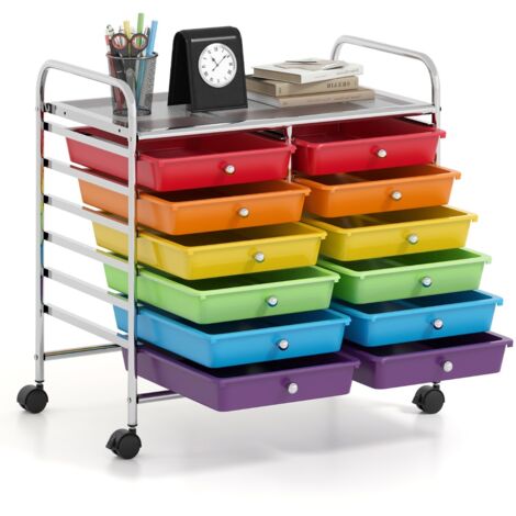Carrello portaoggetti con 12 cassetti e ampio piano di lavoro Cassettiera con 4 ruote Colorato