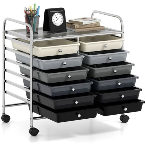 Carrello portaoggetti con 12 cassetti e ampio piano di lavoro Cassettiera con 4 ruote Grigio Sfumato