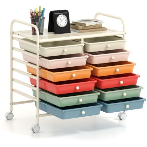 Carrello portaoggetti con 12 cassetti e ampio piano di lavoro Cassettiera con 4 ruote Macaron