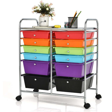 AGTEK Carrello a 3 ripiani con ruote bloccabili, in metallo, multifunzione, organizer per cucina, ufficio, soggiorno, trucco, artigianato, studio artistico, beige