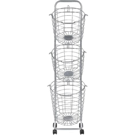 Carrello Portaoggetti per Bagno 3 Cestelli in Metallo Argento con Ruote Ayapal