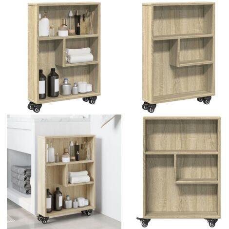 Carrello portaoggetti stretto in rovere Sonoma 48x13x68 cm in legno ingegnerizzato - Carrello in legno - Carrello in legno ingegnerizzato