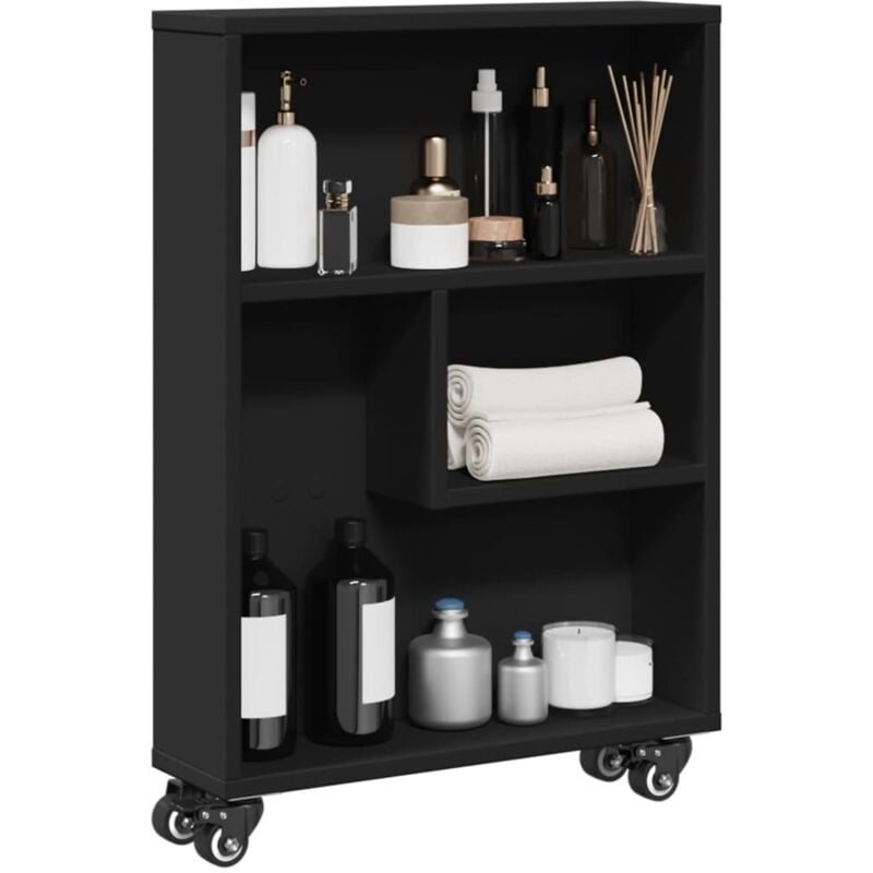 Carrello Portaoggetti Stretto Nero 48x13x68 cm in Truciolato