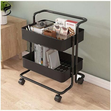 Carrello portaoggetti Ulisem a 2 ripiani, ruote per ufficio, cucina, bagno, soggiorno, nero
