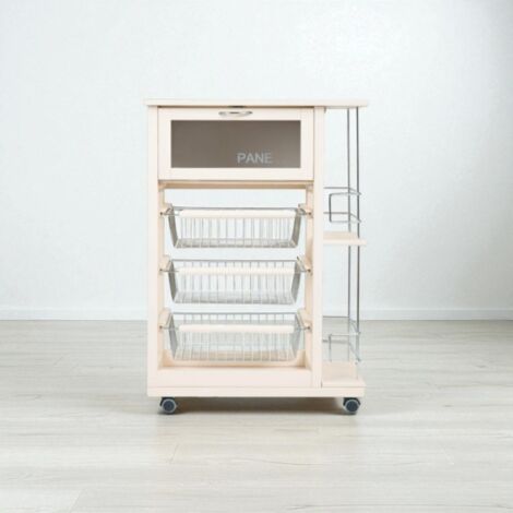 Carrello portapane con portabottiglie e cesti portafrutta Avorio