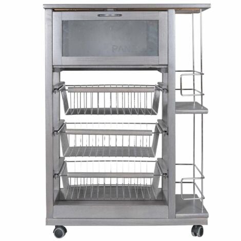 Carrello portapane con portabottiglie e cesti portafrutta Grigio