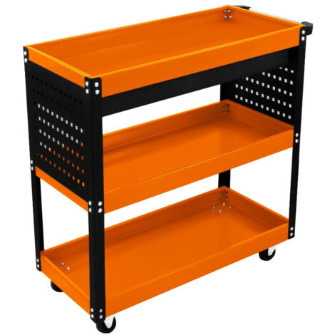 Carrello portatile a 3 piani con cassetto con serratura 2 chiavi 4 ruote girevoli 2 ripiani per appendere 6 ganci capacità 150 kg officina garage fai da te acciaio verniciato a polvere resistente