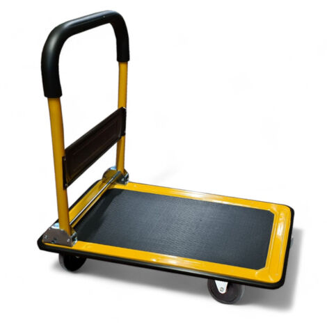 Carrello portatutto a piattaforma con struttura in ferro e capacità 100 kg ruote in gomma piena e manubrio pieghevole