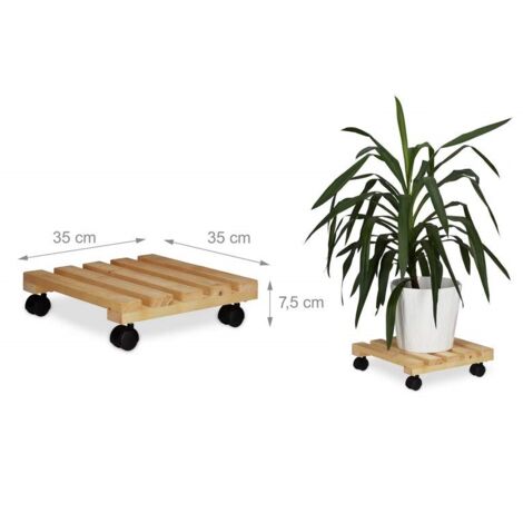 Carrello portatutto/portavaso con ruote in legno naturale 35x35cm