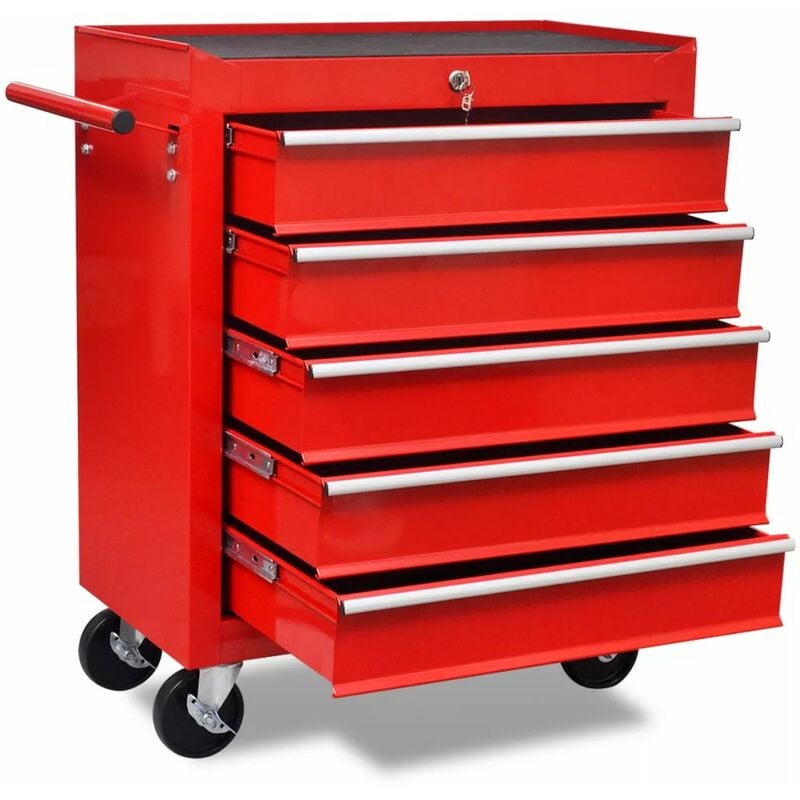 Image of Vidaxl - Carrello Portautensili con 5 Cassetti e Ruote per Garage vari colori colore : rosso
