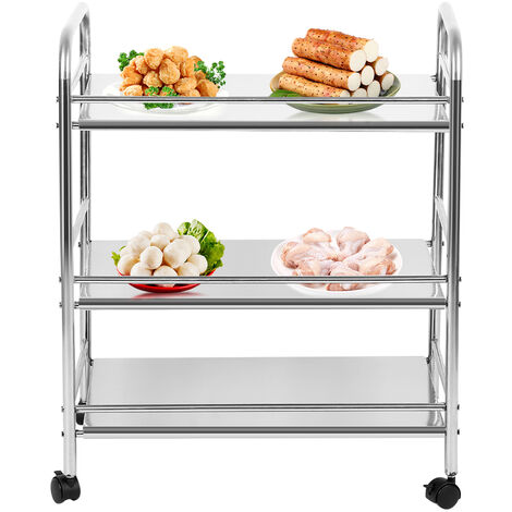 Carrello Portautensili di Servizio Haloyo® per Alberghi Hotel 3 Piani,con Ruote,61 x 36 x 75cm,argentato