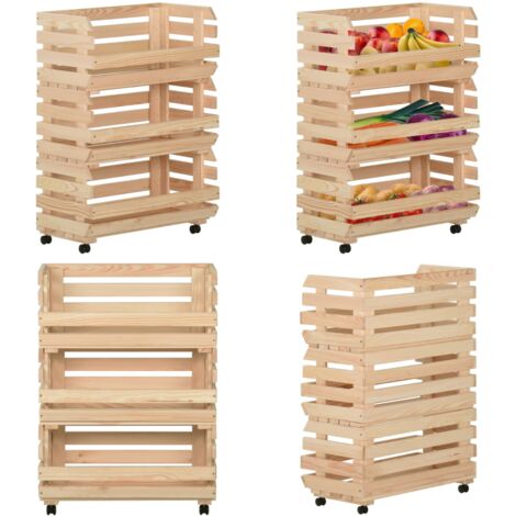 Carrello Portaverdure 57x30x80 cm in Legno Massello di Pino - Carrello portafrutta - Carrello in legno